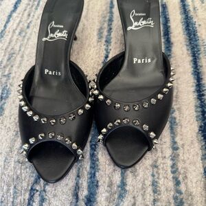 Christian Louboutin Black and Silver Heels with Studded Embellishments